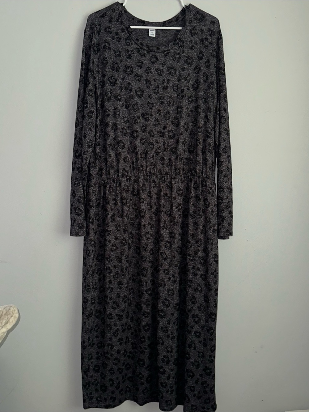 Women's Gray Leopard Print Long Sleeve Midi Dress xxl 2x 2xl old navy